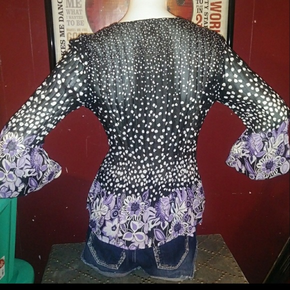 Christopher & Banks Polk Dot Floral Crinkle Blouse - Picture 4 of 4